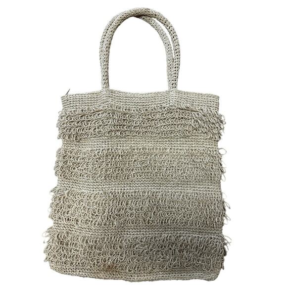 Unbranded Handbags - Tan Fringe Purse Tote Woven Handbag, Shoulder Bag Boho Retro “Groovy Man”